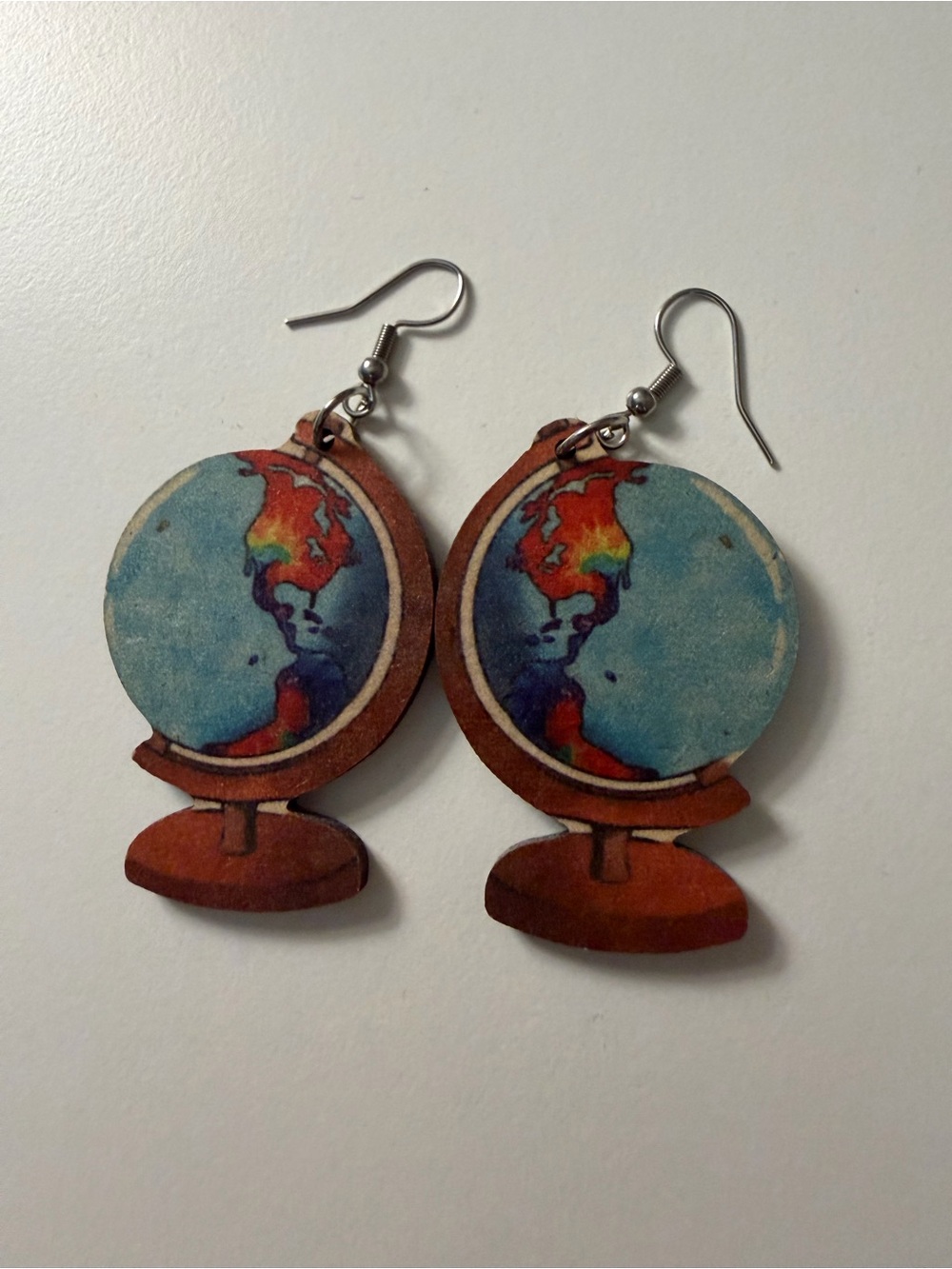 Globe Wooden Dangle Globe Earrings